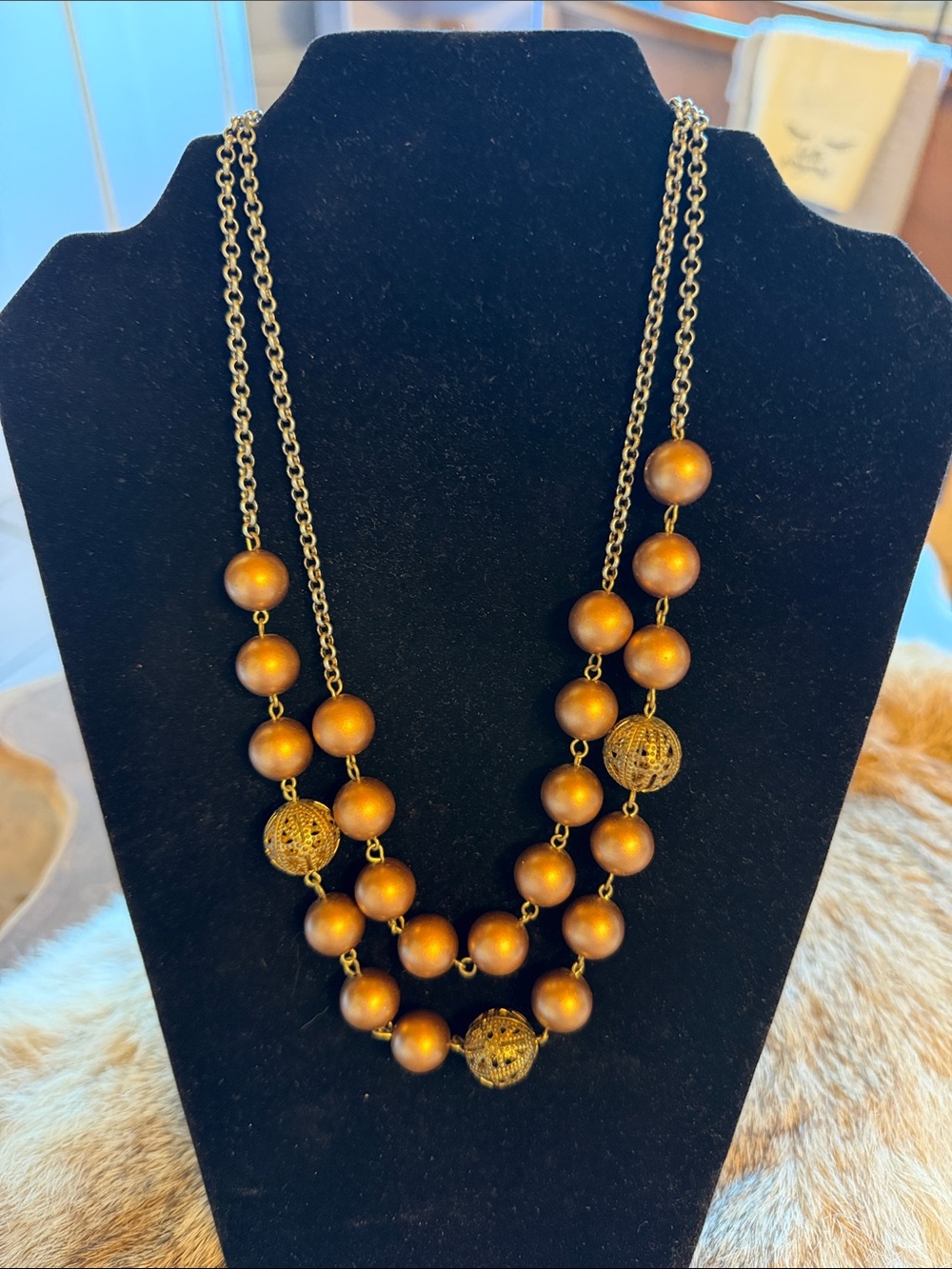 Gold-Tone Wooden Bead Layered Necklace